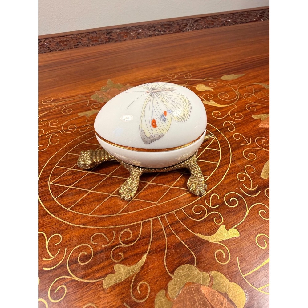 Vintage Limoges Butterfly Egg Box with Turtle‎ Stand